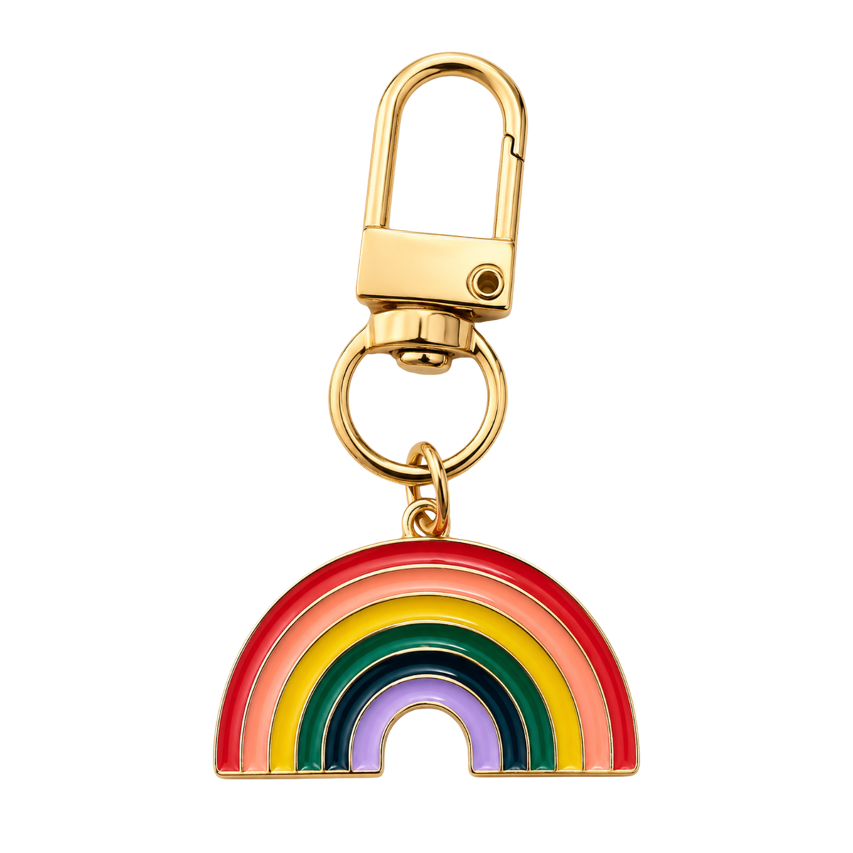 Rainbow Pride Keychain - Enamel-Style Metal, Gold-Tone