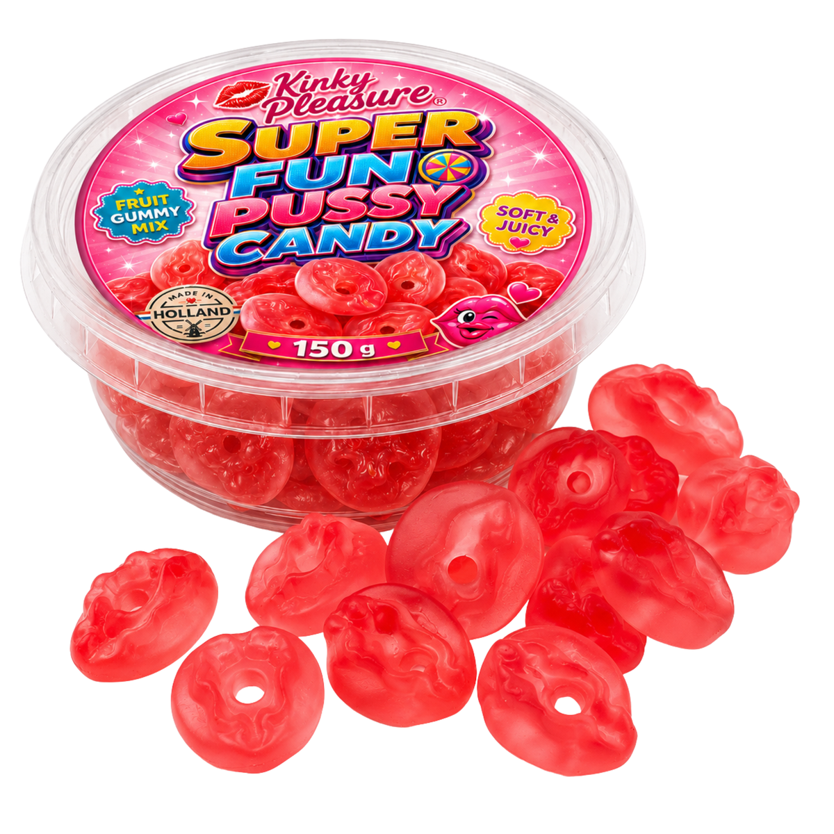 Pussy-Shaped Fruit Gummy Candy - 150g Tub