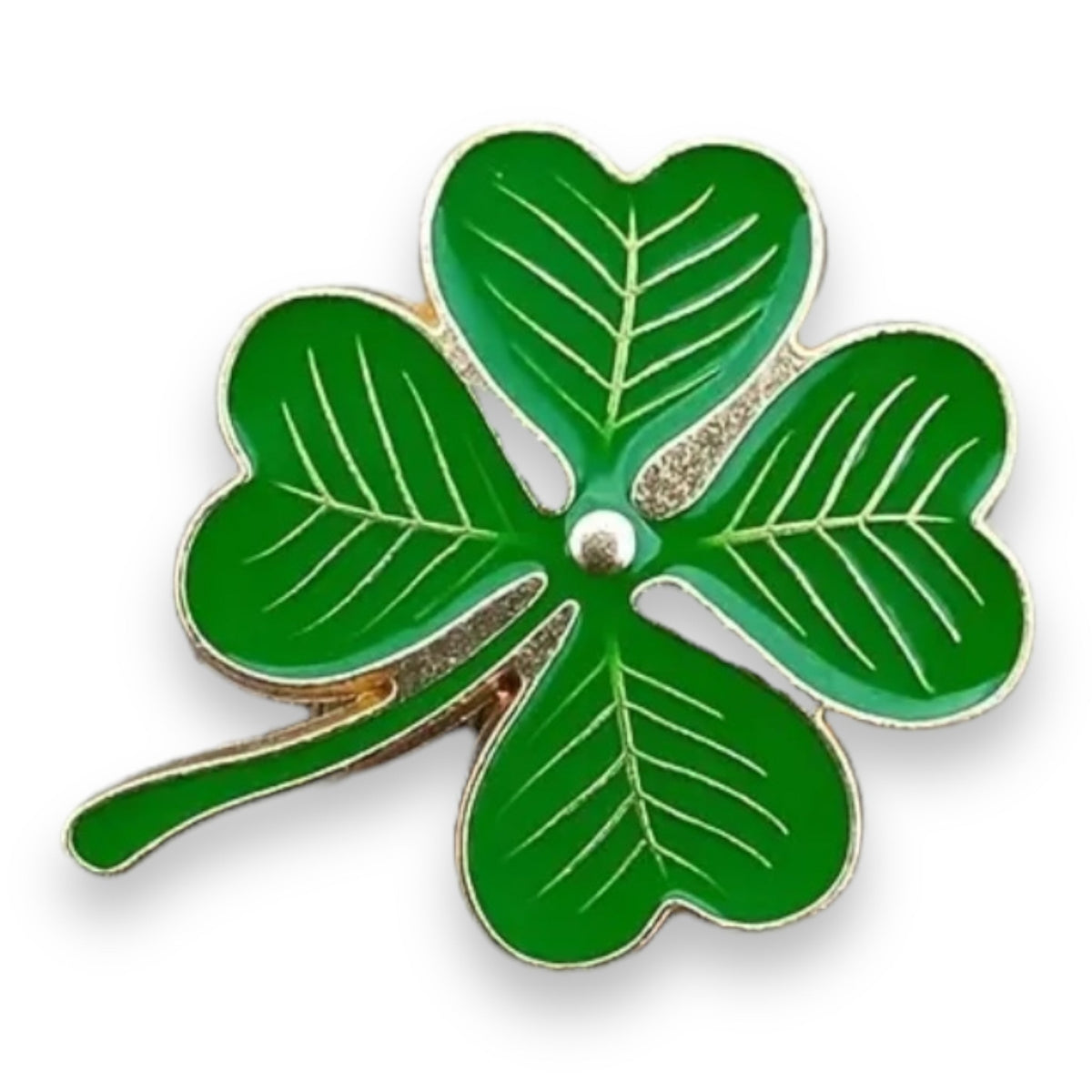 Green Shamrock Lucky Flower Badge Pin Medium