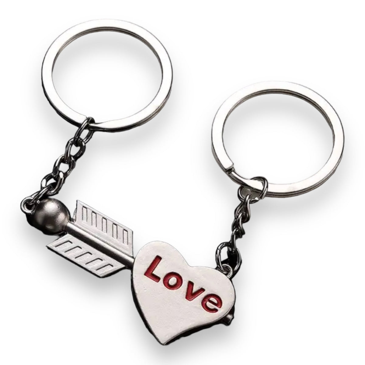 Love Heart and Arrow Couple Keychain Set in Silver (2 Pieces)