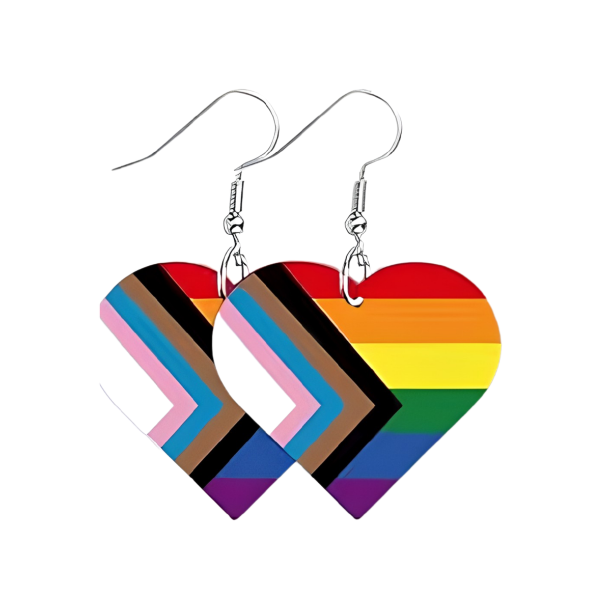 LGBTQ+ Progress Pride Heart Earrings - Acrylic Dangle Earrings