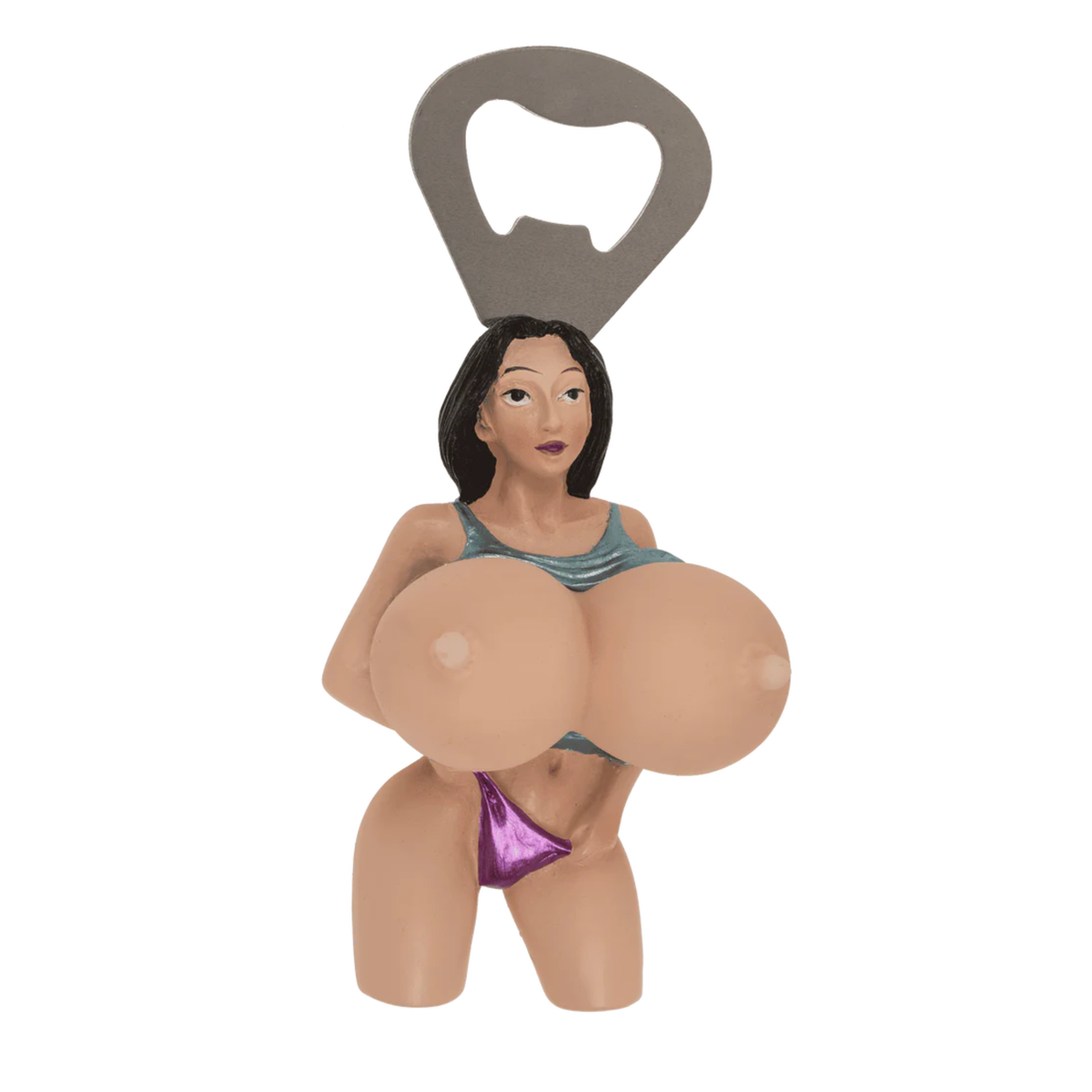 Squeezy Bum and Boobs Bottle Opener with Magnet - Black Hair