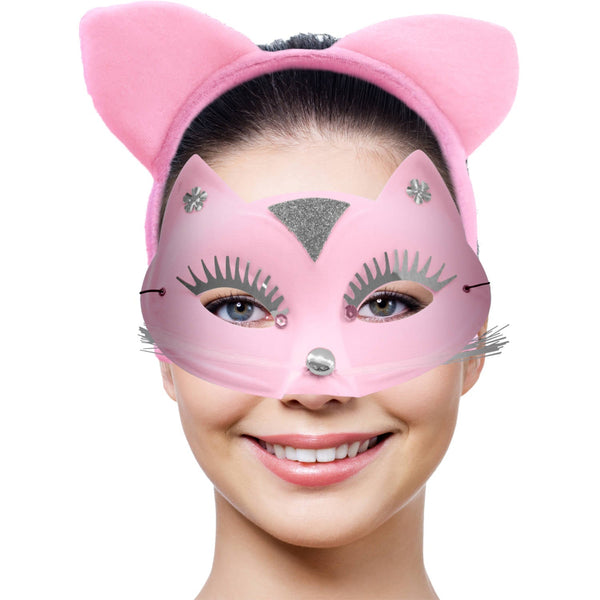 Pink Kitty Set Katzenmaske und Haarreif mit Ohren