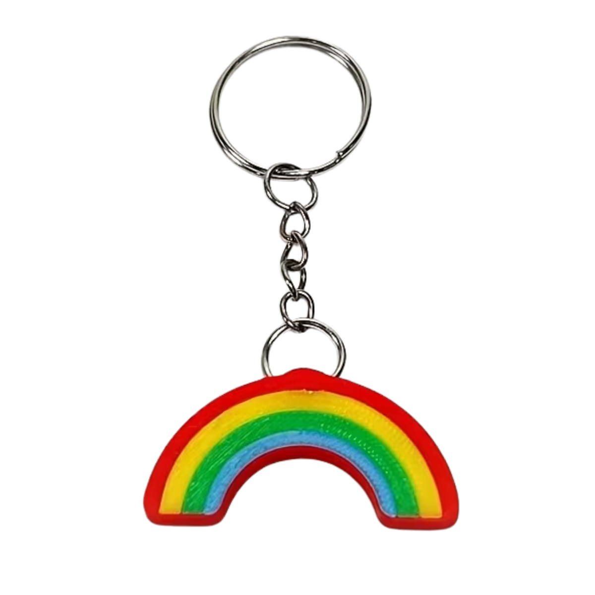 Rainbow Pride Keychain - 3D Printed Charm, Silver-Tone