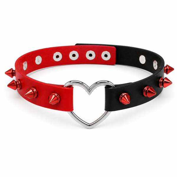 Sydänkoru Choker Piikeillä, Punainen ja Musta