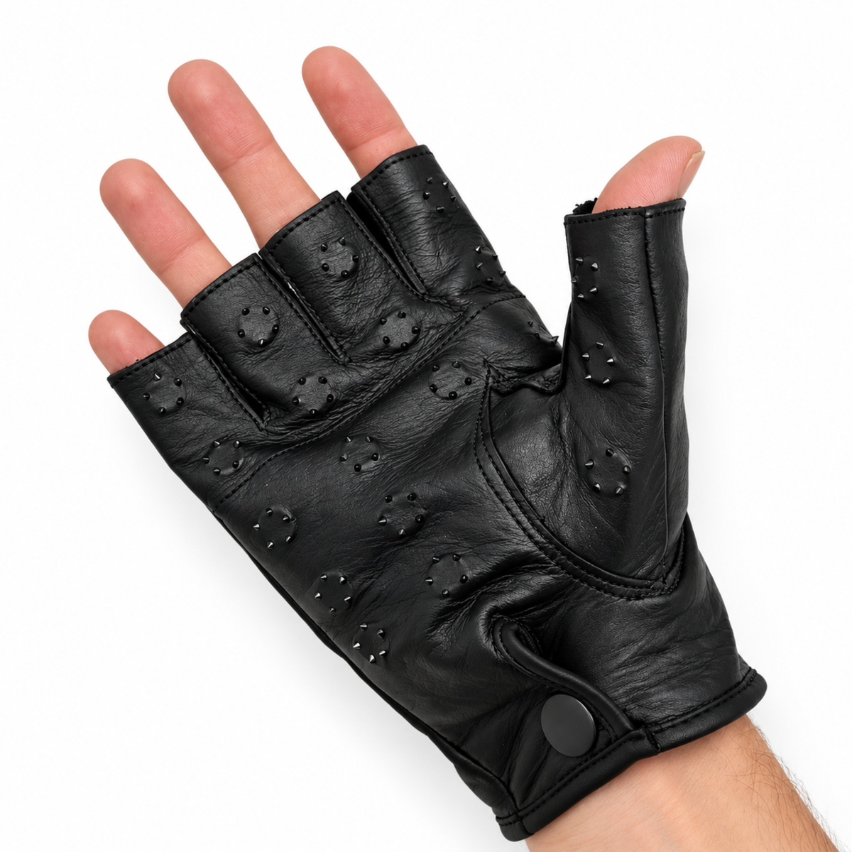 Short Real Leather Gloves With Spikes
