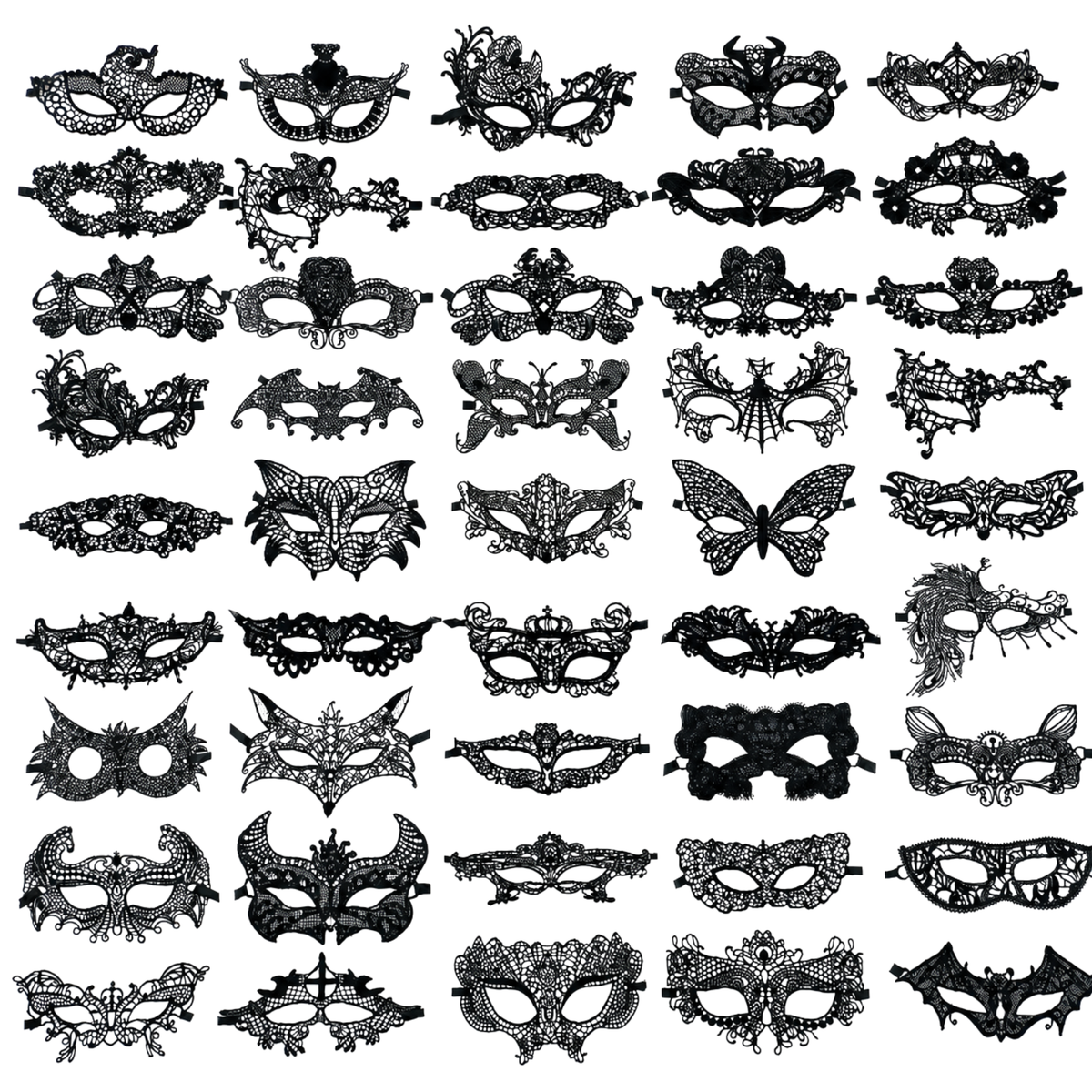 Black Lace-Style Venetian Masks - Pack of 50 Designs