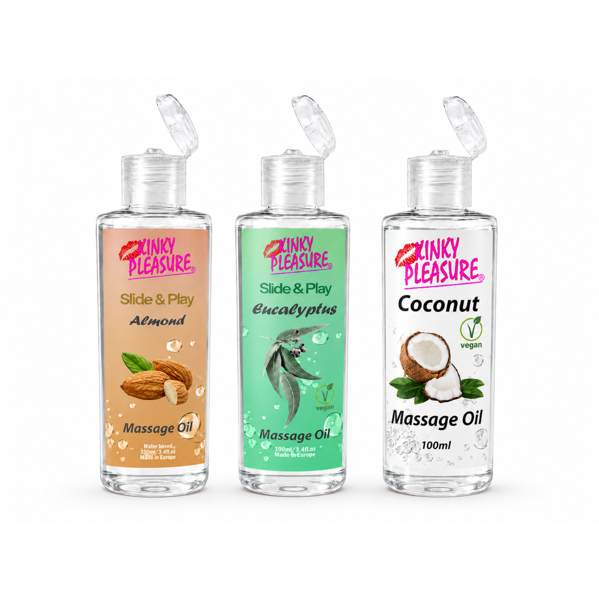 Massage Oil Set, Eucalyptus, Almond and Coconut (3 x 100 ml)