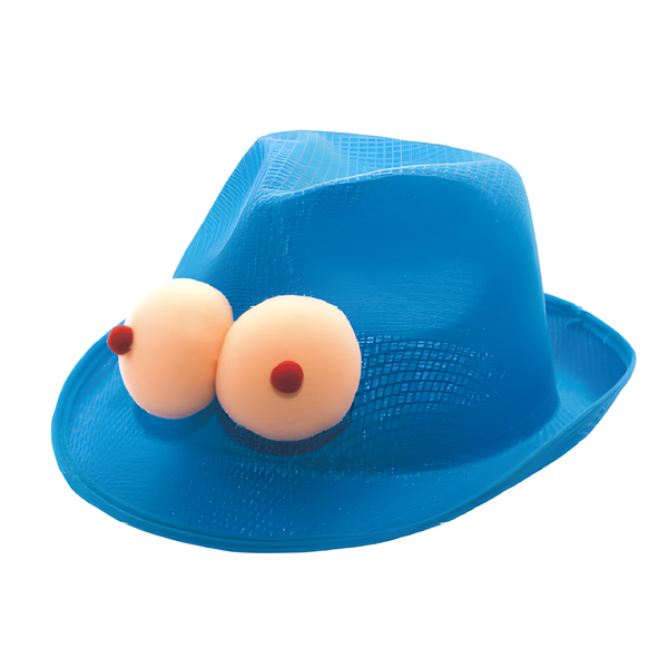 Boobie Partyhut Blauer Fedora mit Plüsch-Brüsten