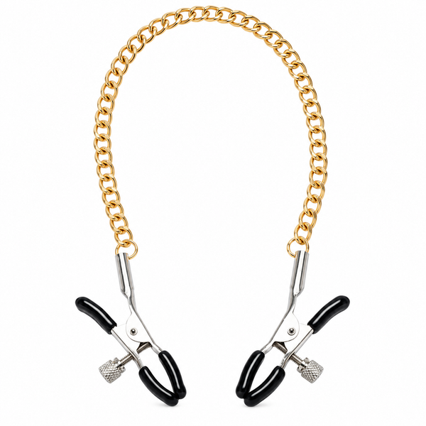 Kraftige Brystvortklemmer Golden Chain i Fargeeske