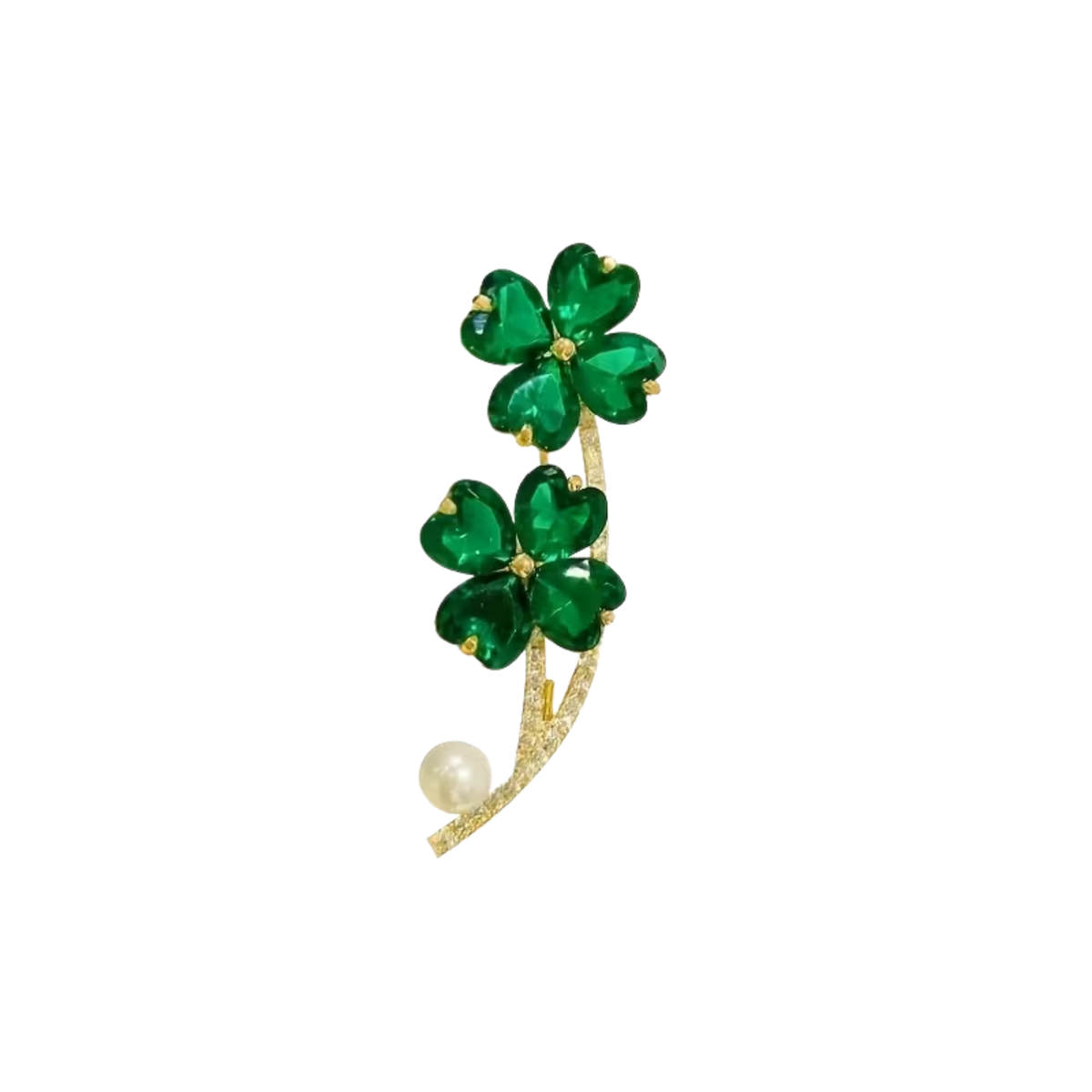 Lucky Clover Sparkle Brooch with Pearl Accent