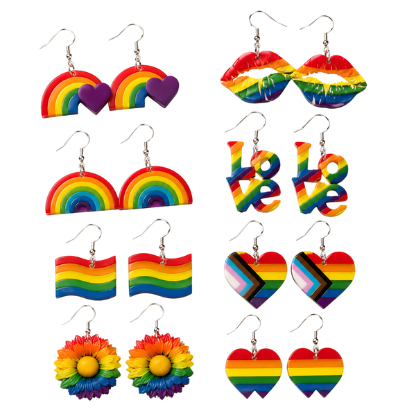8 par regnbue Pride-øreringer - 8 par øreringer i akryl