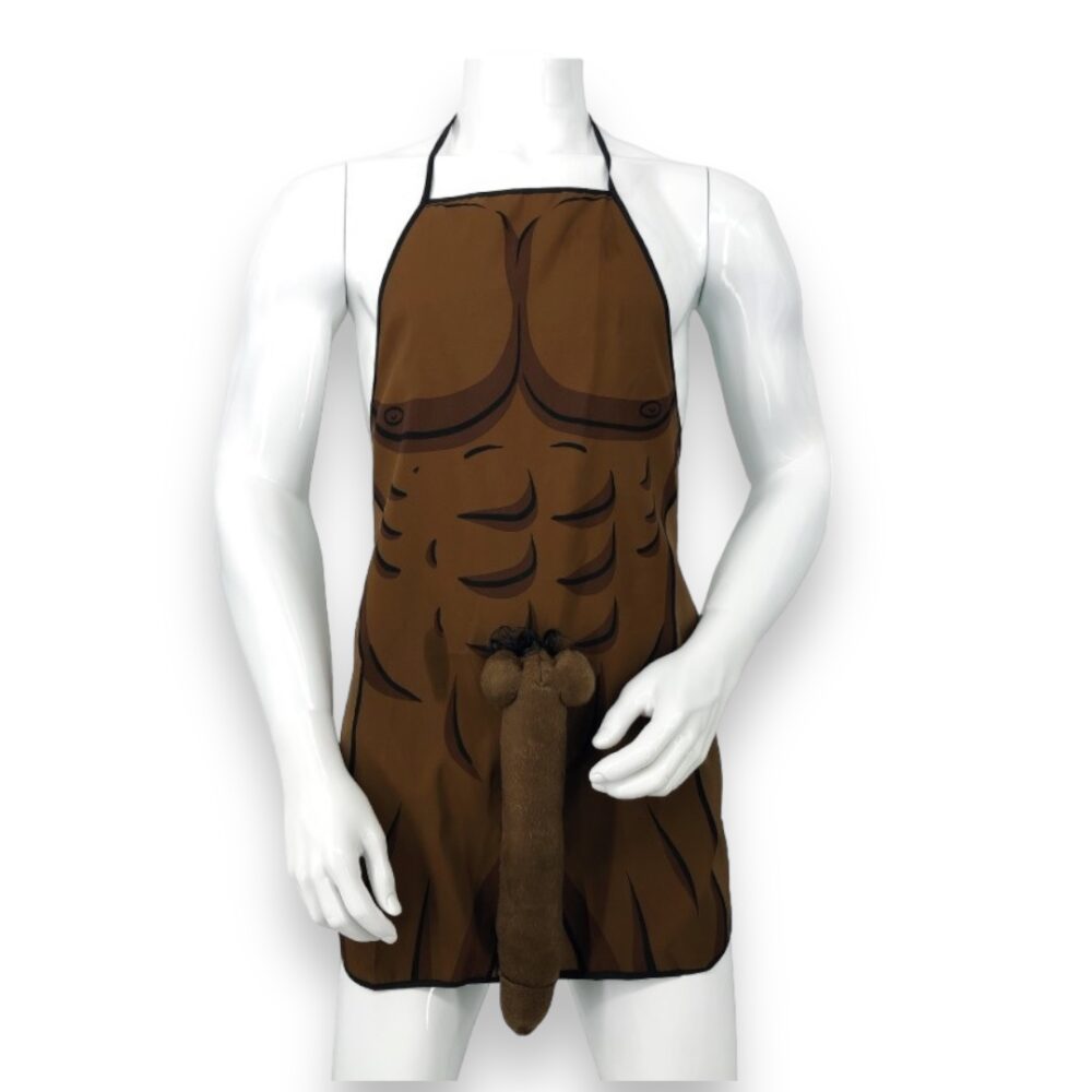 Funny Apron with Big Penis Design - Brown