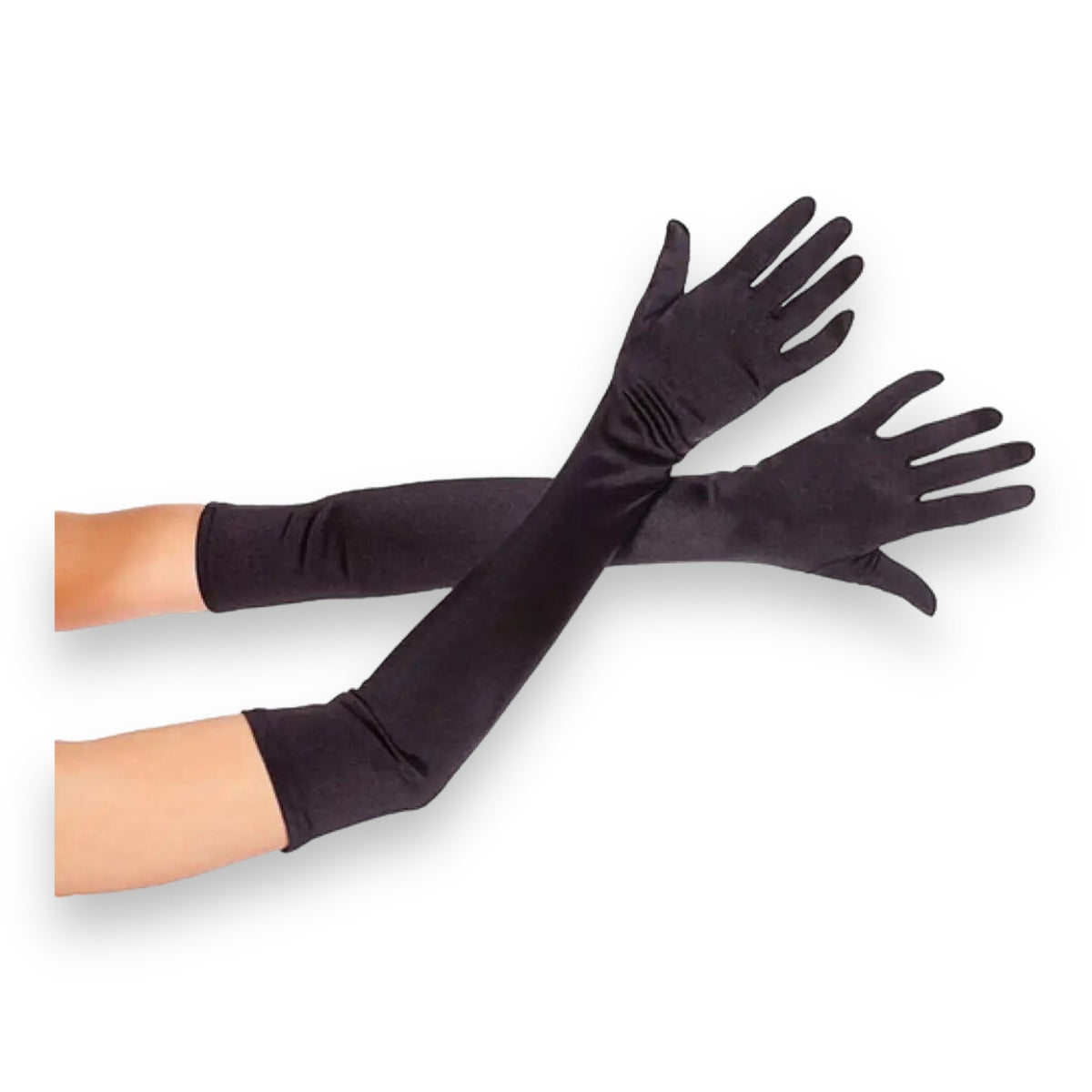 Long Black Wetlook Gloves - 1 Pair
