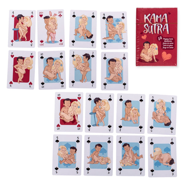 Kamasutra-spillkort med tegneserieillustrasjoner, 54 kort