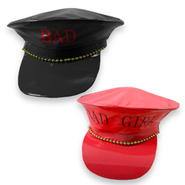 Boné de Polícia Efeito Látex, Preto ou Vermelho Bad Girl