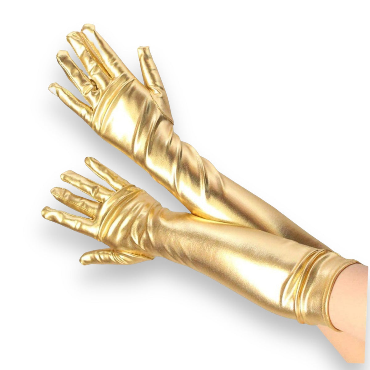 Long Wetlook Gloves - Gold