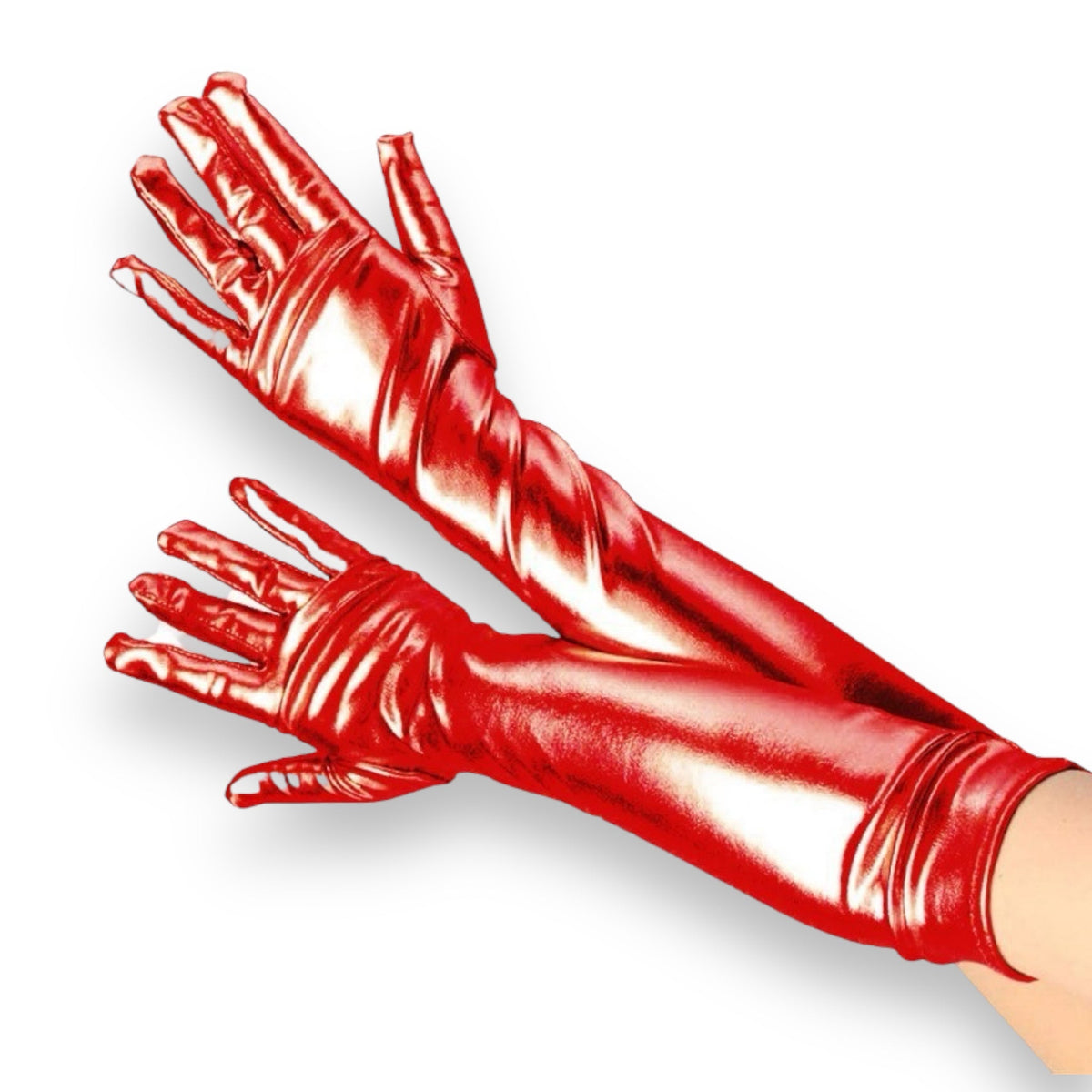 Long Wetlook Gloves Past the Elbow - Red