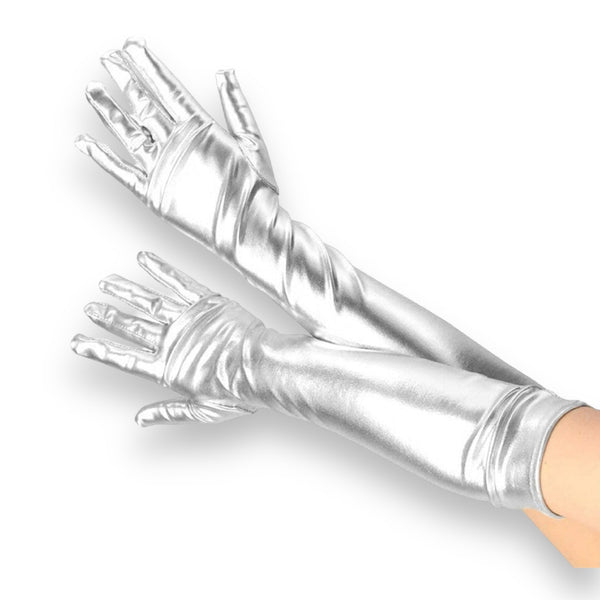 Guantes largos efecto wetlook - plata