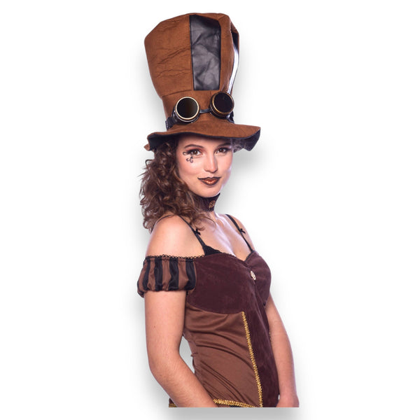Steampunk Cylinderhatt med Goggles - Brun