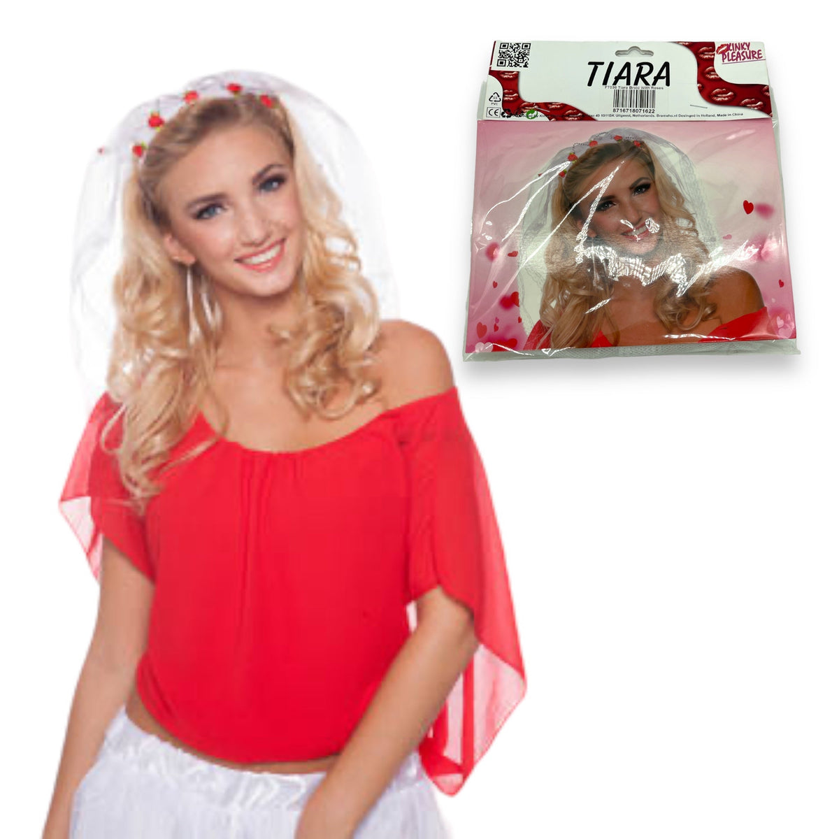 White Bridal Tiara With Roses
