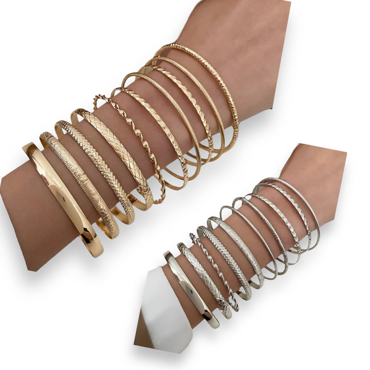 Silver & Gold Bracelet Set for Women - 10 Pieces