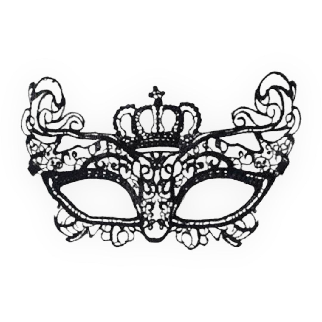 Venetian Eye Mask With Crown Pattern - Black