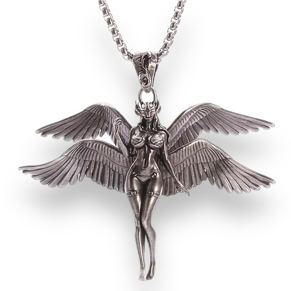 Winged Warrior Elegance Pendant Necklace - Silver Tone