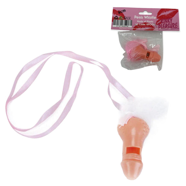 Apito em Forma de Pénis com Penas Cor-de-Rosa