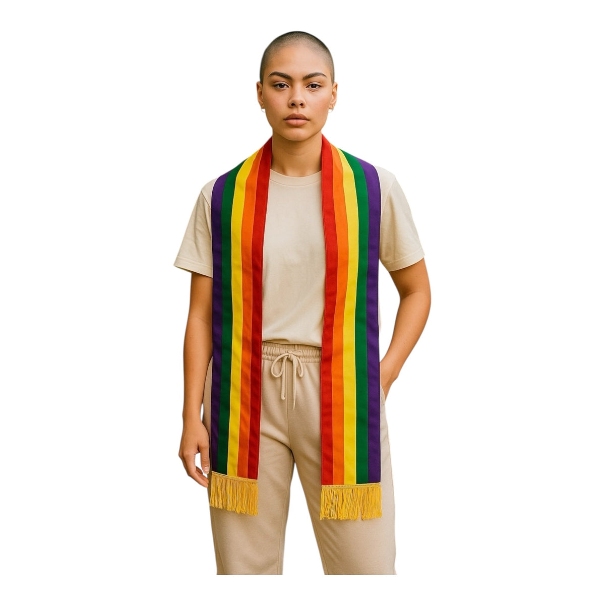 Pride Rainbow Scarf with Yellow Fringe