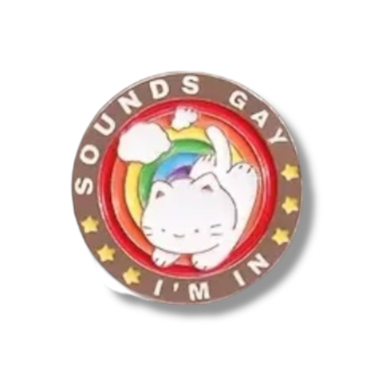 Sound Gay I'm In Cat Enamel Pin Badge, 2.5 x 2.5 cm
