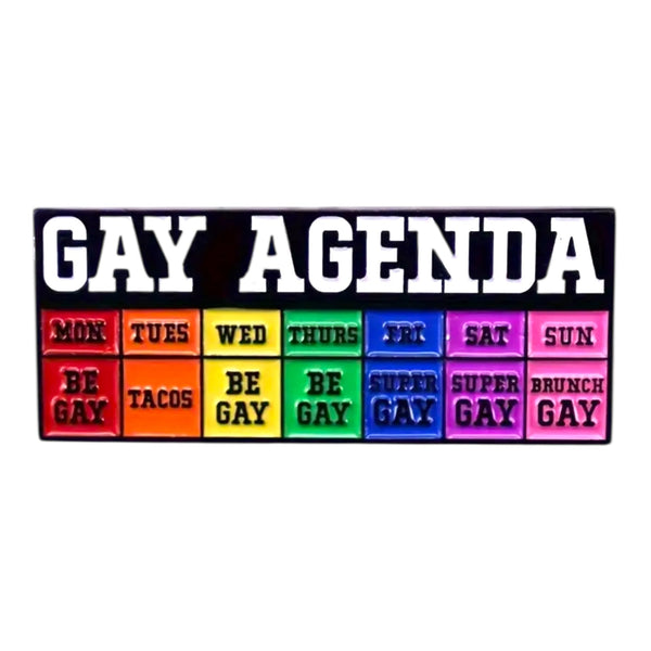 Przypinka emaliowana Gay Agenda, 1,5 x 4 cm