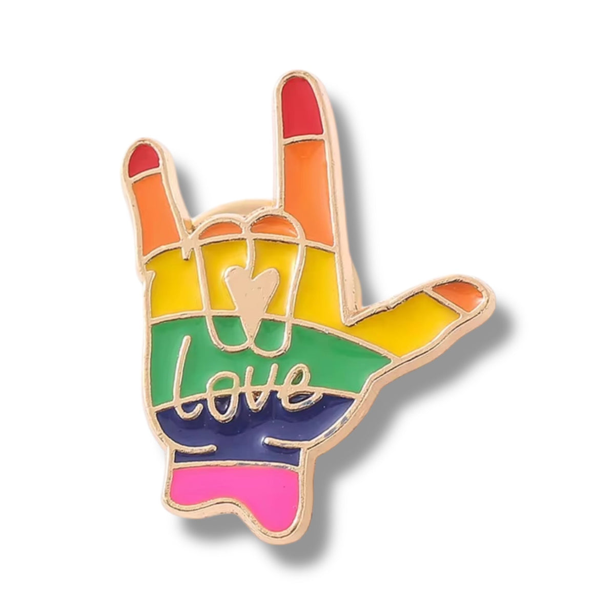 Gold I Love You Hand Sign Pin Badge