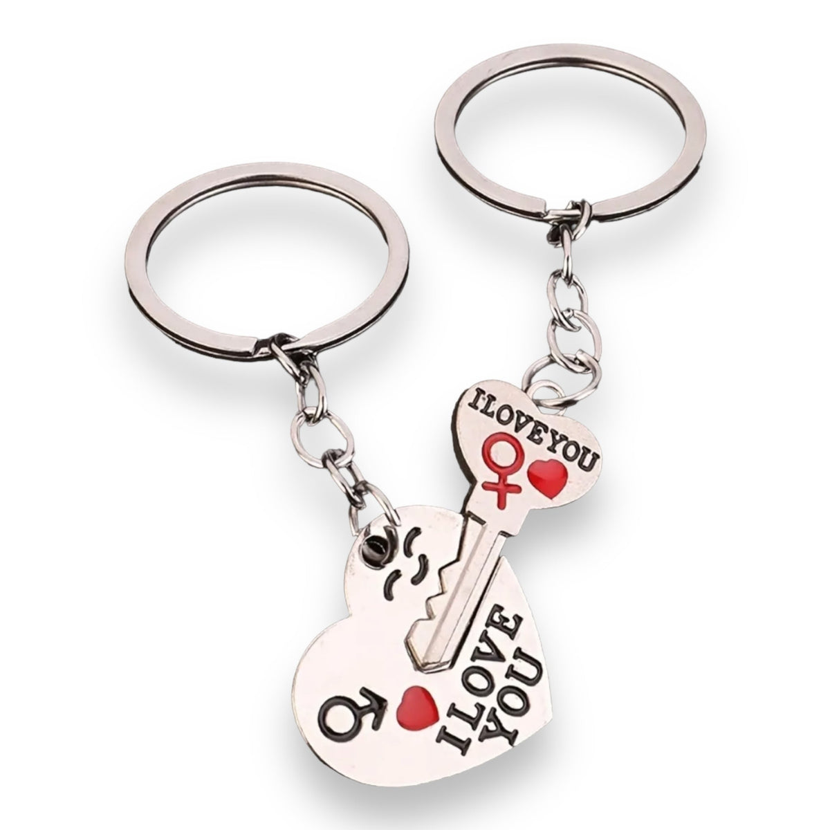 I Love You Heart and Key Keychain Set in Silver (2 Pieces)