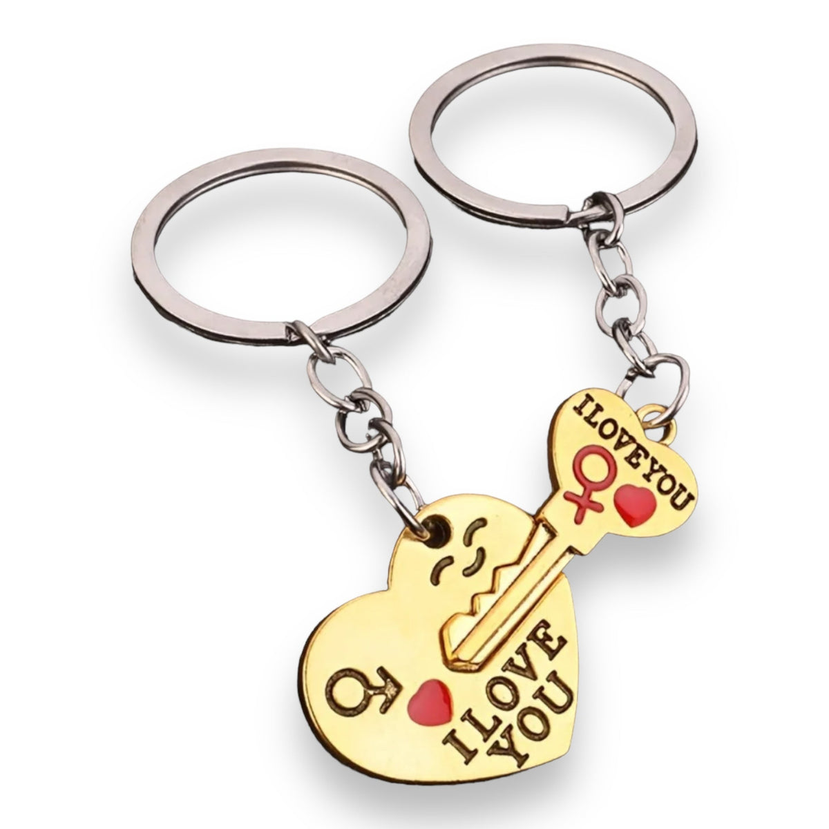 I Love You Heart and Key Keychain Set in Gold (2 Pieces)