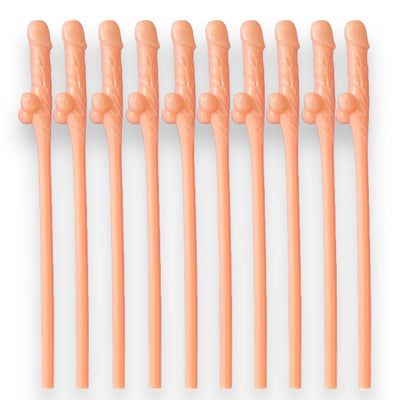 Cannucce a forma di pene, beige, confezione da 10