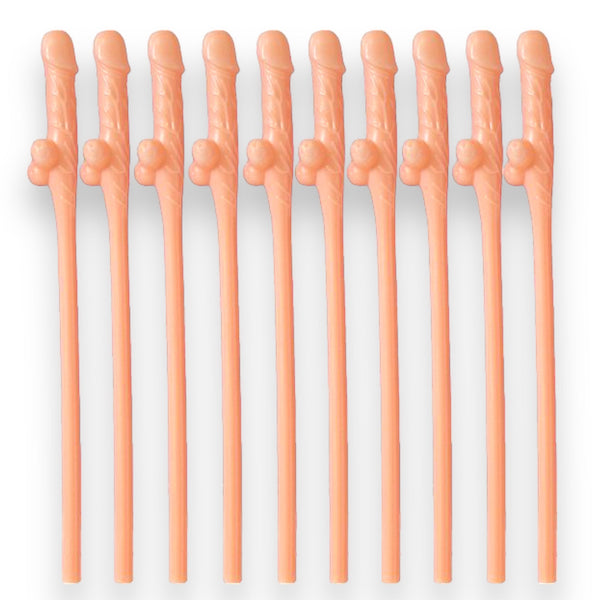 Cannucce a forma di pene, beige, confezione da 10