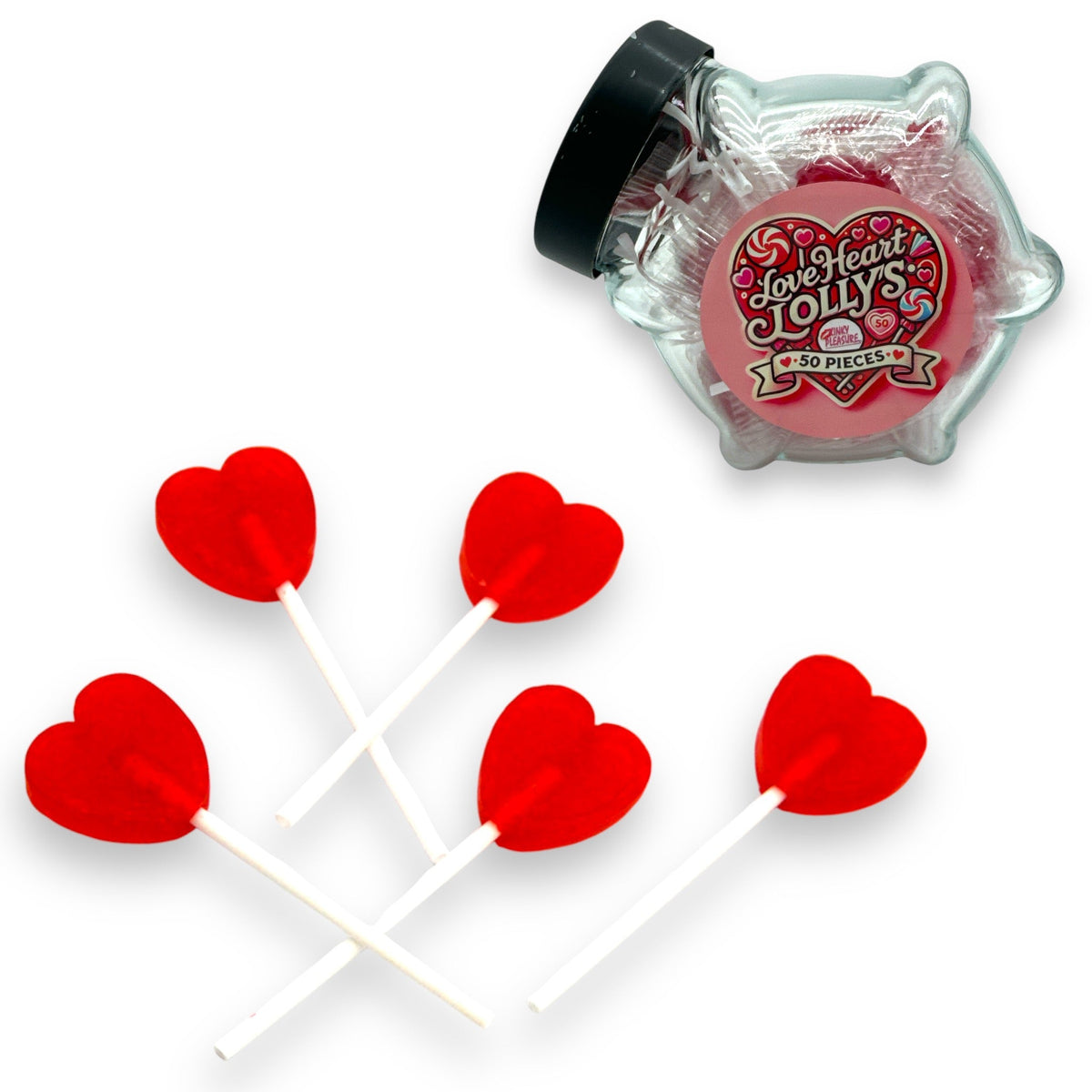 Heart Lollipops in Glass Jar, 50 Pieces