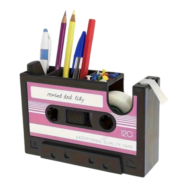 Pink Desk Tidy with Tape Dispenser
