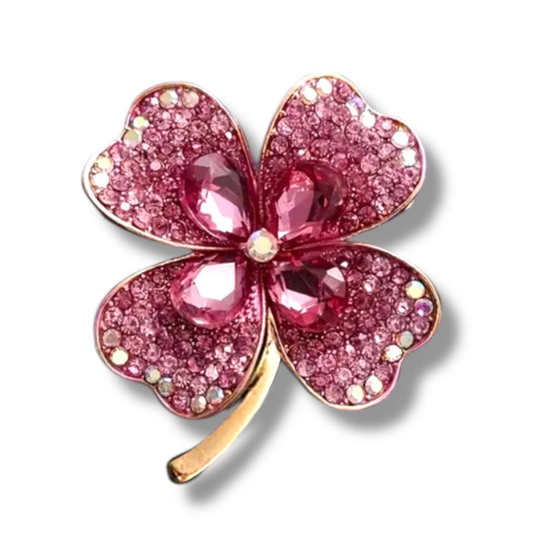 Rosa Kleeblatt Glücksblume Button Pin XL