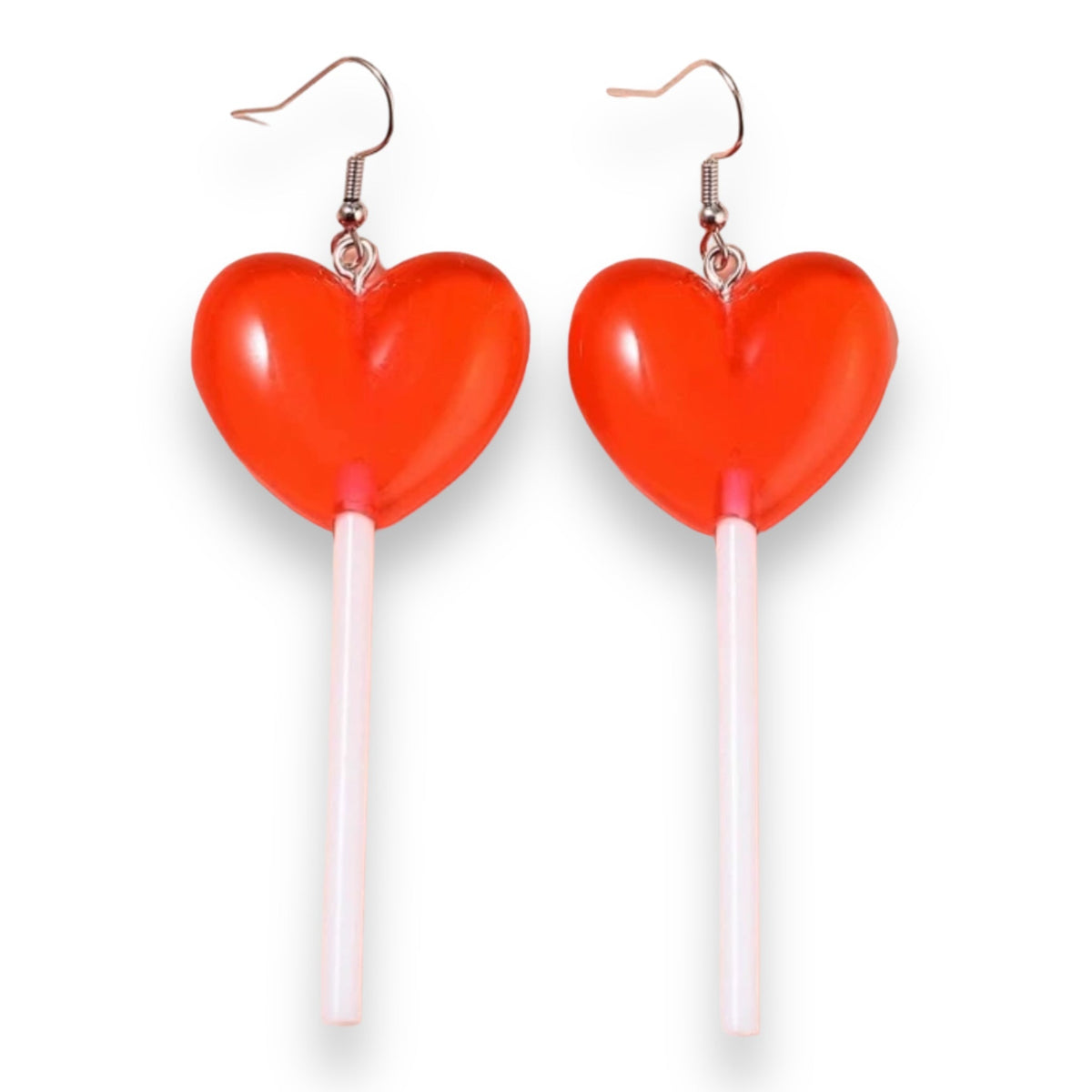 Red Heart Lolly Drop Earrings