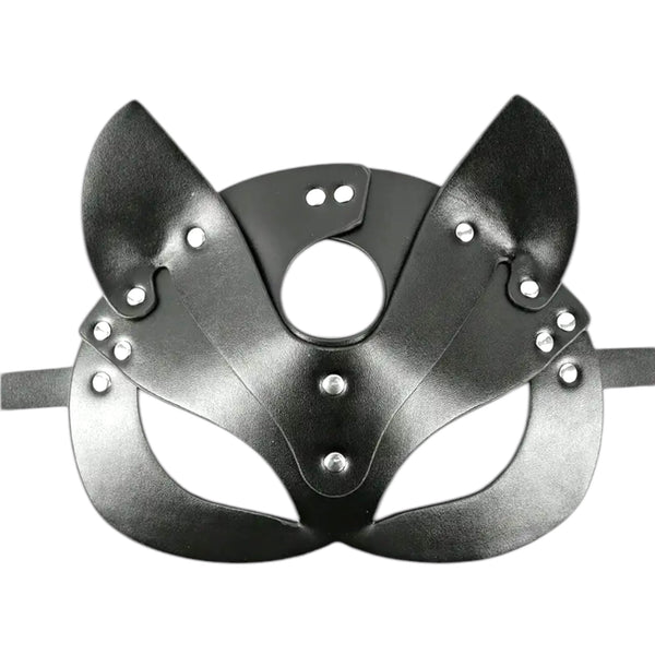 Kitty-Maske aus Kunstleder, Schwarz oder Rot