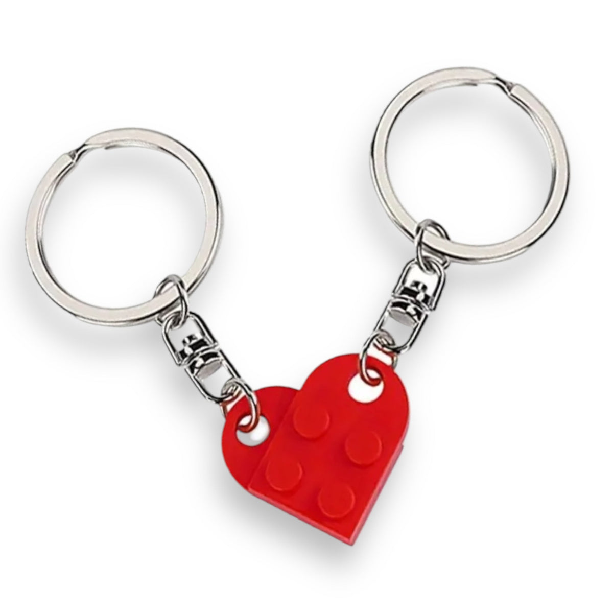 Heart from Blocks Couple Keychain Set in Red (2 Pieces)