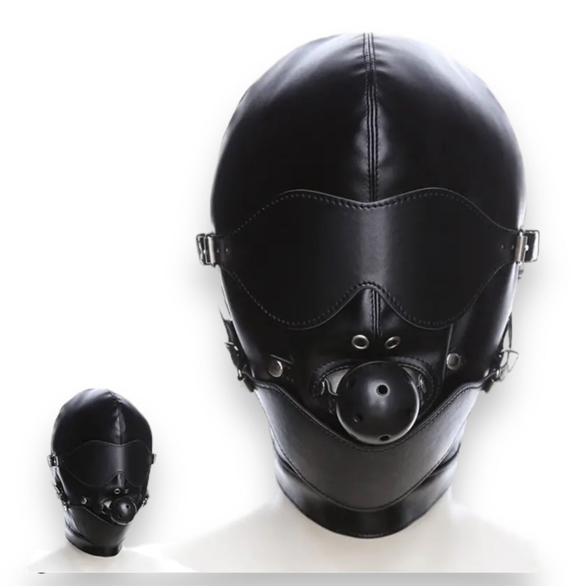 Black Faux Leather BDSM Bondage Mask with Buckles