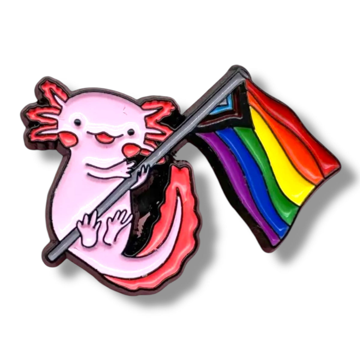 Axolotl with Pride Flag Metal Pin