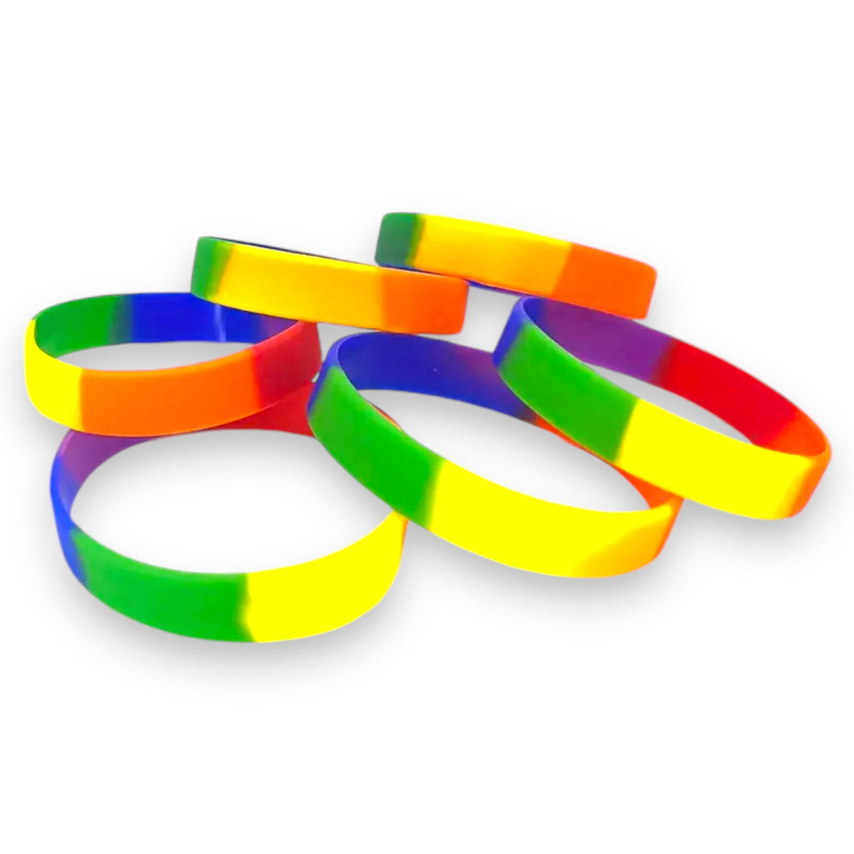 Rainbow Rubber Wristbands, 6 Pieces