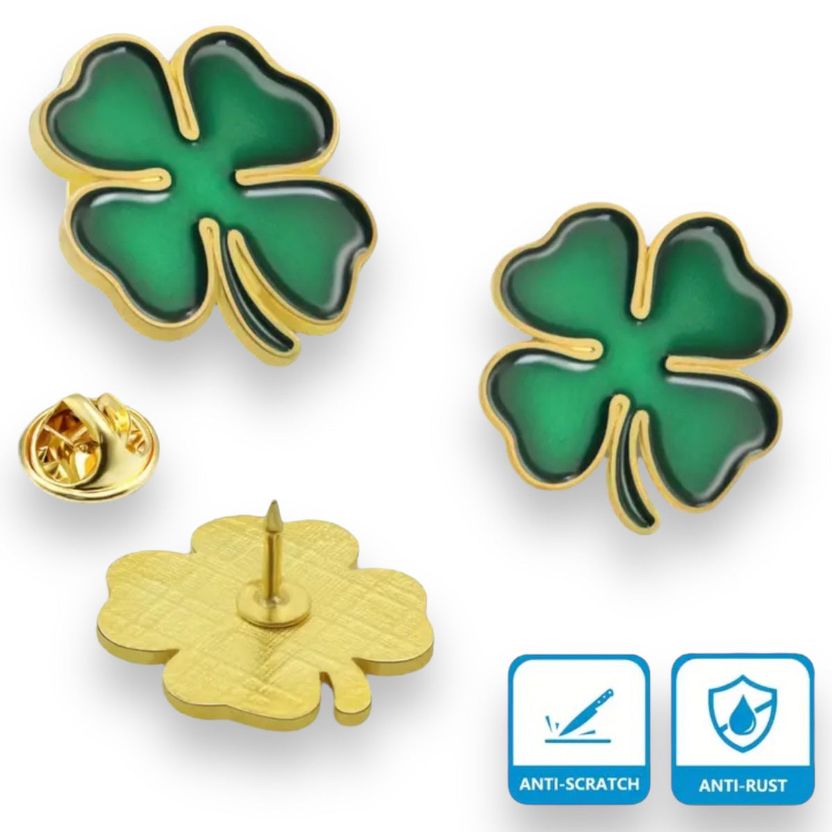 Green Shamrock Lucky Flower Badge Pin Small