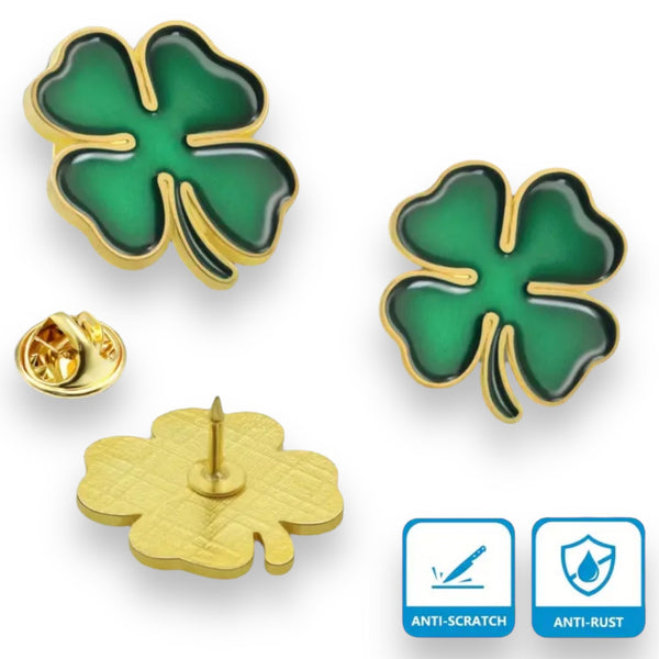 Grünes Kleeblatt Glücksblume Button Pin Klein
