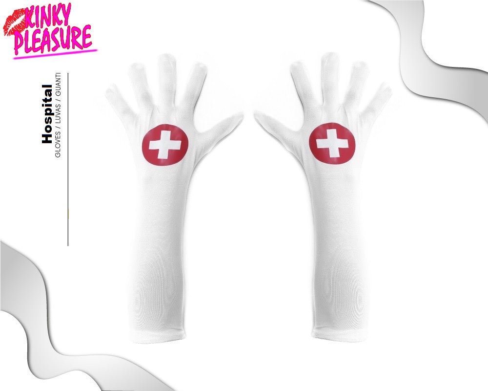 Long Soft Gloves - Nurse Red Cross - White