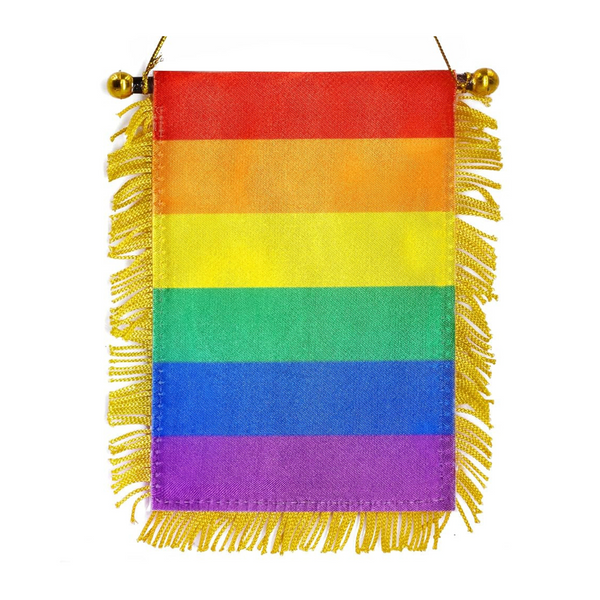 Pride Rainbow Mini Banners with Brass Staff and Suction Cup